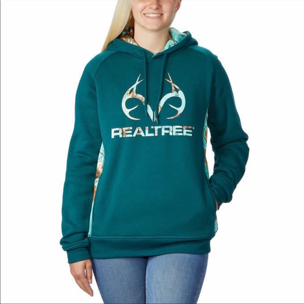 2/$40 NWT RealTree Teal Hoodie With Camo Print